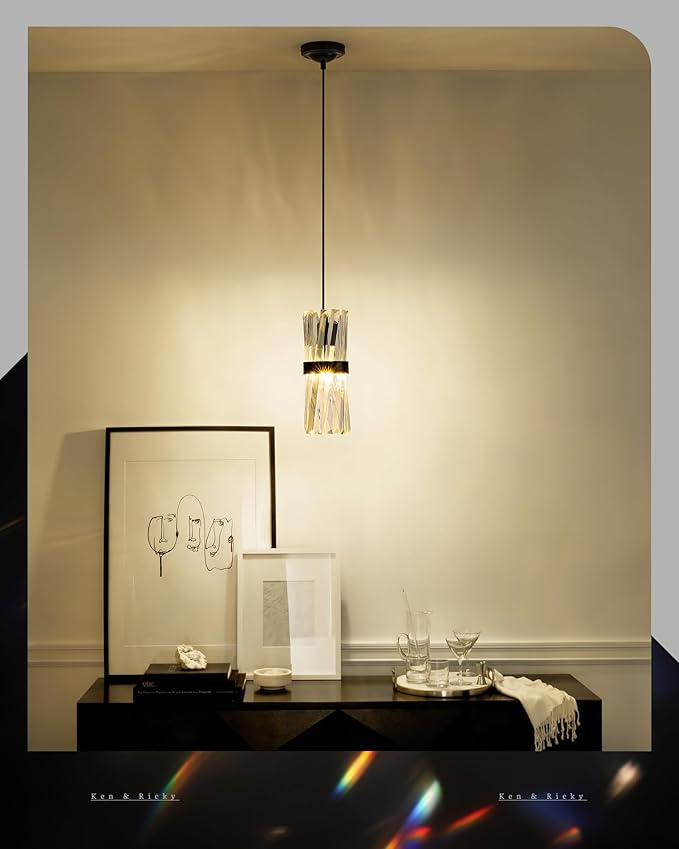 Ken & Ricky Crystal Pendant Light 3 Pack,Black Industrial Island Lights for Kitchen, Hanging Light Fixture, Adjustable Small Chandelier for Dinning Room Bathroom Bedroom