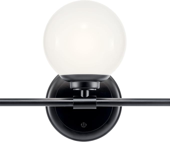 Kichler Benno 3-Light Bathroom Vanity Light Fixture with Opal Glass in Black, Modern Wall Mount Lighting for Bathroom or Powder Room, G9 LED Compatible (8.75 in x 24.5 in), 55172BK