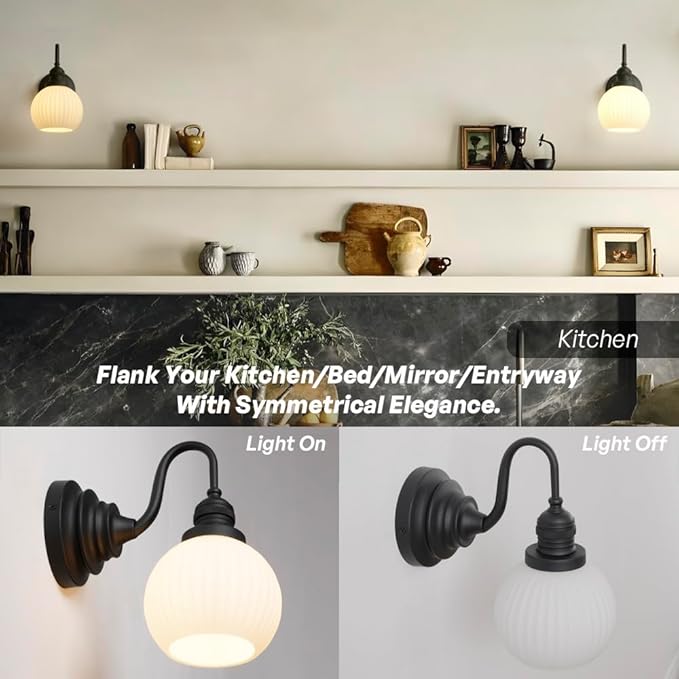 Vintage Wall Sconce Light Farmhouse Black Bathroom Vanity Light with Frosted Milk White Glass Shade Hardwire Sconce Indoor Wall Lamp Fixture for Bathroom Mirror Living Room Bedroom Kitchen