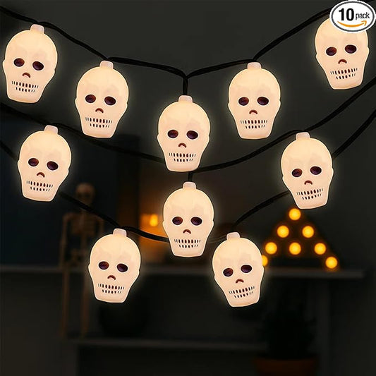 Halloween Skull String Lights - 8.5Ft Skeleton Decoration Halloween String Lights with 10 LED Mini Bulbs, Waterproof Skeleton Shape Lights for Indoor Outdoor Halloween Party Decor, Black Wire