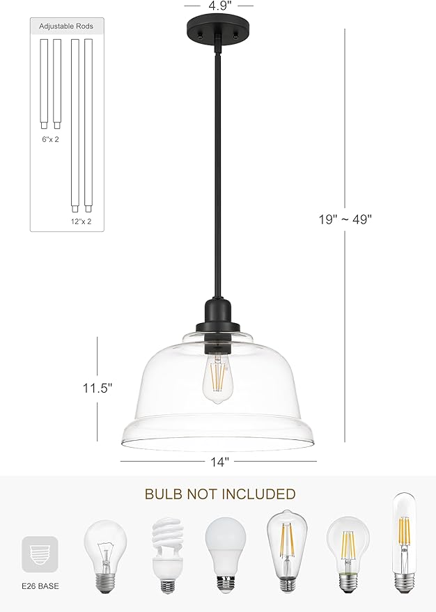 Tawson Aura 1-Light Pendant Ceiling Light Fixture with Clear Glass Shade Dark Bronze for Kitchen Island, Hallway, Entryway, Passway, Dining Room, Bedroom, Balcony Living Room
