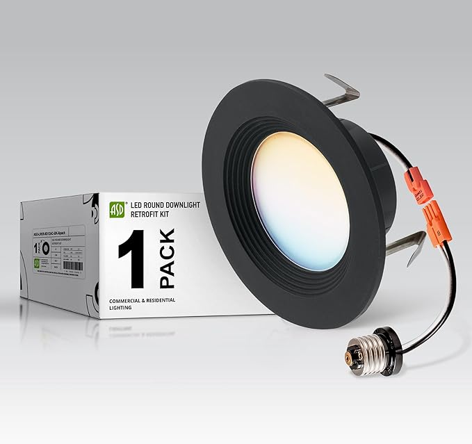 ASD Black 4 Inch Retrofit LED Recessed Light - 9W 2700K-5000K 700LM Retrofit LED Recessed Lighting 4 Inch, Dimmable Black Recessed Lights, Wet Rated Baffle Trim Can Lights, UL