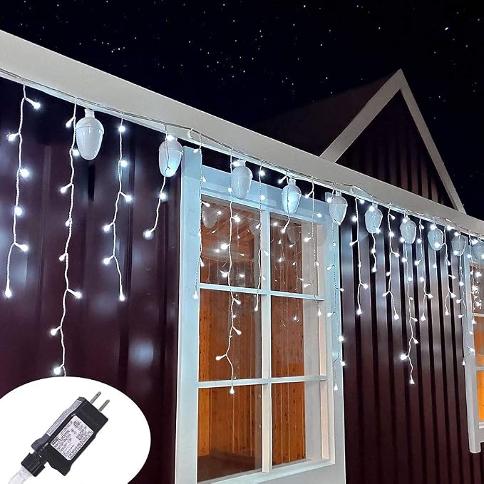 Orangie 8 Modes LED Icicle Lights, 9.8 FT 96 LED Fairy String Lights Plug in Extendable Curtain Light String Christmas Lights for Bedroom Patio Yard Garden Wedding Party (Cool White)