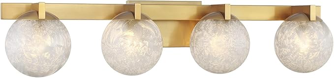 Savoy House 8-1017-4-322 Darien Contemporary Ice Glass Bathroom Vanity Wall Light, 4-Light 240 Total Watts, 7" H x 33" W, Warm Brass