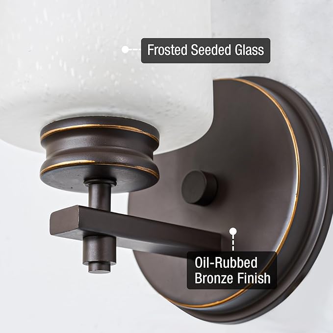 Kira Home Phoebe 8" Modern Wall Sconce with Frosted Seeded Glass Cylinder Shade, Industrial Wall Light with Cylinder Glass Shade, Oil-Rubbed Bronze Finish