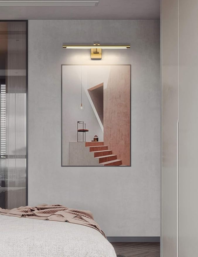 LED Picture Light Fixtures 24.4 Inches, Full Metal Artwork Wall Lamp with Single Swing Arm, 14W (70W Eqv.), Hardwired Connection, Non-Dimmable, 3000K Warm White, CRI80+, Golden-Like Brass Finish