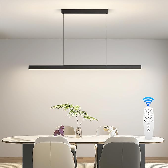 LED Island Lights, 3300k-6500K Dimmable Pool Table Light with Remote, Modern Pendant Lights for Kitchen, 56.29" LED Linear Pendant Light Fixtures Dining Room Living Room Office Bar Billiard Room