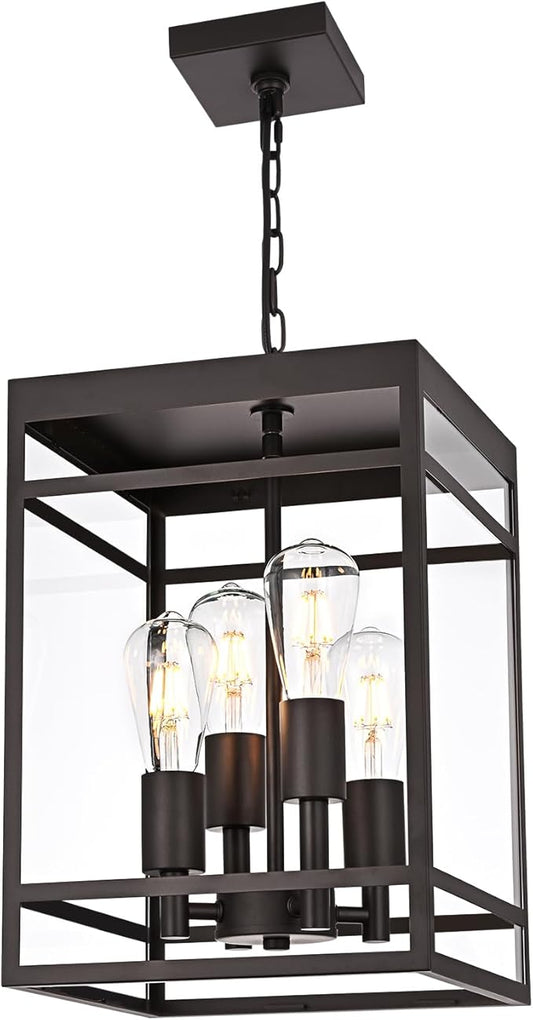 VINLUZ 4-Light 16" Outdoor Pendant Light with Adjustable Chain, Oil Rubbed Bronze Outdoor Hanging Light Fixture, Exterior Hanging Lantern Chandelier for Entryway Patio Garden
