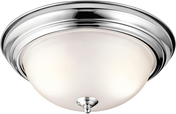 Kichler 2-Light Flush Mount in a Chrome Finish with Clear Satin Etched Glass for Dining Room, Kitchen, Living Room and Hallway, (14" W x 6" H), 8112CH
