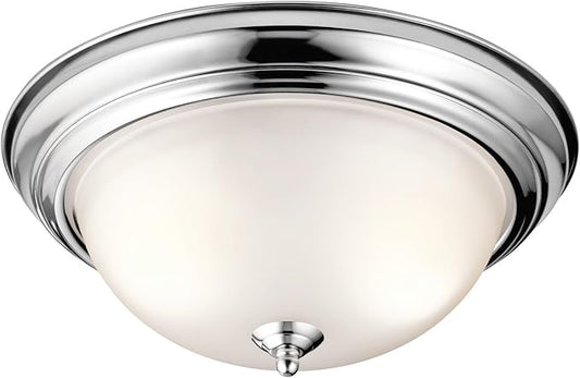 Kichler 2-Light Flush Mount in a Chrome Finish with Clear Satin Etched Glass for Dining Room, Kitchen, Living Room and Hallway, (14" W x 6" H), 8112CH
