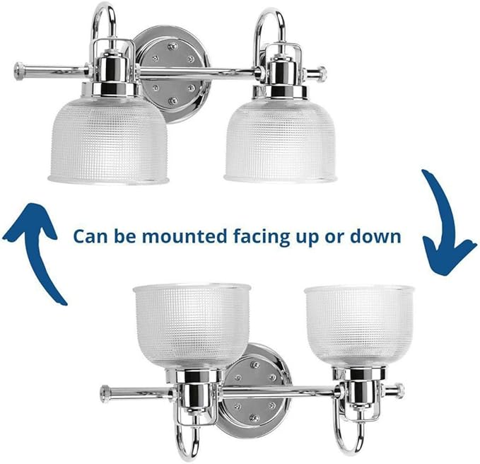 Progress Lighting 2-Light Clear Double Prismatic Glass Coastal Bath Vanity Light, Archie Collection, Indoor, P2991-15, Polished Chrome