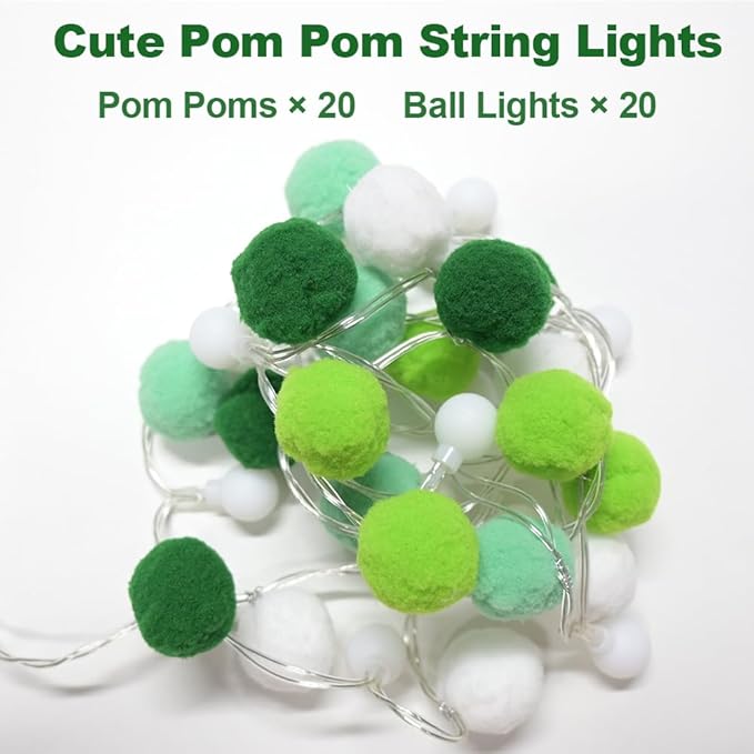 ChiRee Indoor String Lights 6.56 Feet Pom Poms Fairy Lights 20 LED Battery Operated String Ball Lights Warm White Globe Lights Colorful Decor Lights for Home Bedroom Kids Playhouse Holiday Christmas