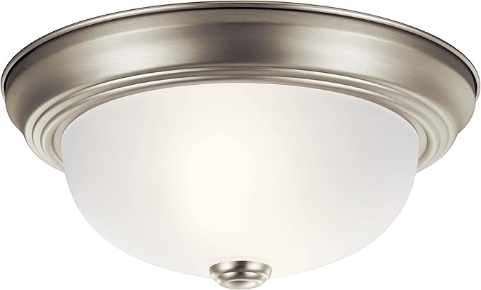 Kichler 8111NI Flush Mount Round Glass Ceiling Lighting, Brushed Nickel 2-Light (12" W x 7" H) 120 Watts
