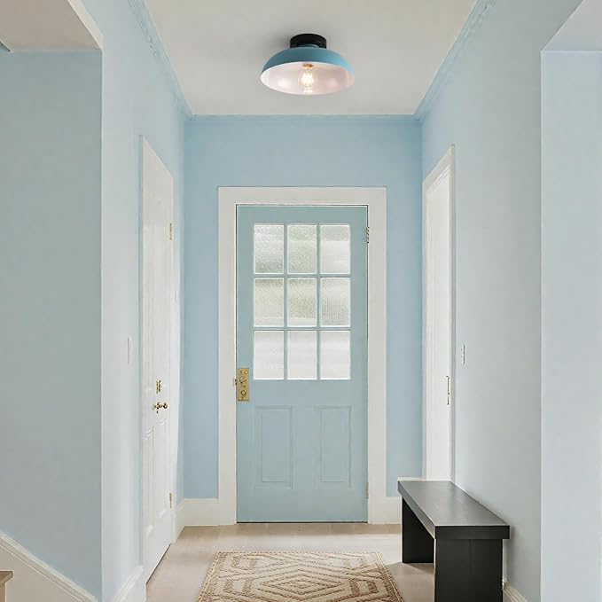 Semi Flush Mount Ceiling Lights, 12 Inch Metal Small Ceiling Light for Kids Room Industrial Close to Ceiling Light Fixtures with Light Blue Shade for Entryway Kitchen Hallway Bedroom Bathroom Laundry