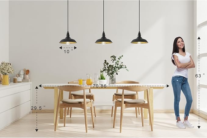 Farmhouse Pendant Lights with 10 Inch Dome, Barn Style Ceiling Mounted Light Fixture for Kitchen, Dinning Room, Black Hanging Lighting for Indoor and Outdoor Use, Height Adjustable