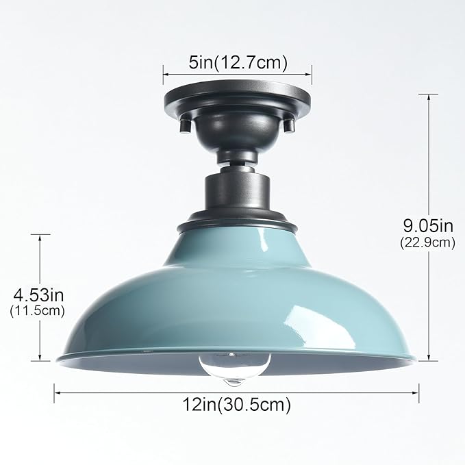 SAMTEEN Farmhouse Semi Flush Ceiling Light 12-Inch Light Blue Flush Mount Barn Ceiling Light Industrial Barn Light Fixture Ceiling Mount for Hallway Foyer Laundry Room