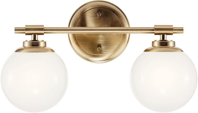 Kichler Benno 2-Light Bathroom Vanity Light Fixture, Modern Wall Mount Light with Opal Glass in Champagne Bronze for Bathroom or Powder Room (9.75" x 14.75"), 55171CPZ