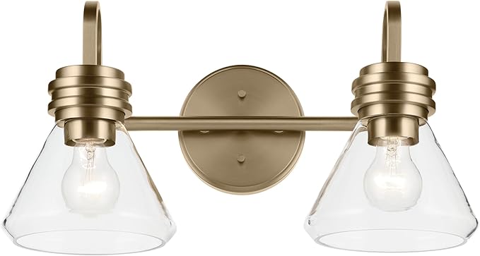 Kichler Farum 19.25" 2-Light Bathroom Vanity Light Fixture with Clear Glass in Champagne Bronze for Vanity Mirror, Jack & Jill Layout, Over Mirror (19.25" W x 9.5" H), 55154CPZCLR