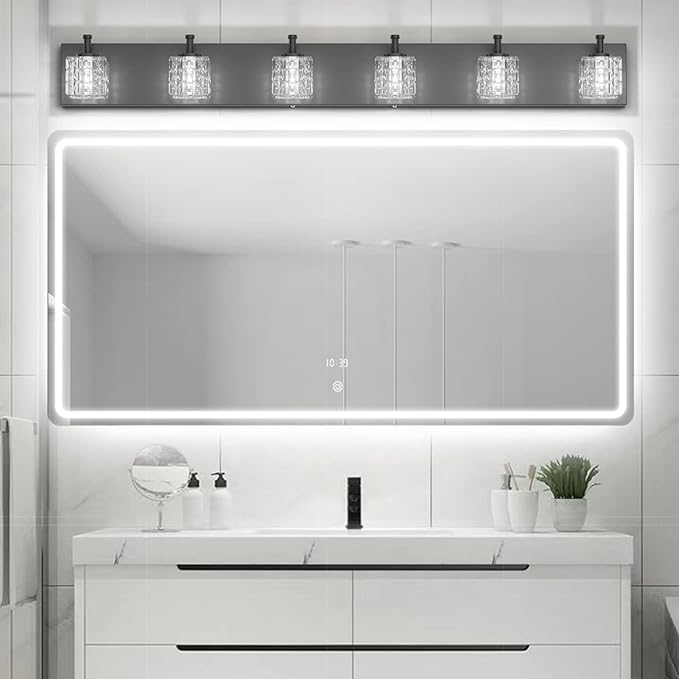 Ralbay 6 Lights Black Bathroom Vanity Lights Crystal Modern LED Black Bathroom Vanity Lights Modern Crystal Vanity Light for Bathroom Lighting Over Mirror Matte Black