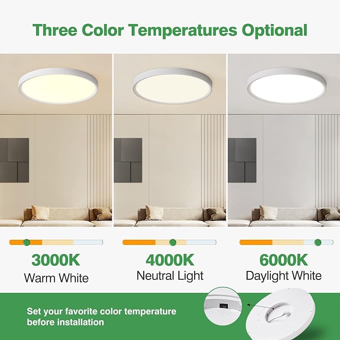 15.8 Inch LED Flush Mount Ceiling Light, 32W, 3480LM, 3000K/4000K/6000K CCT Selectable, Round Flat Panel Light Fits for Hallway, Kitchen, Bedroom, Laundry Room