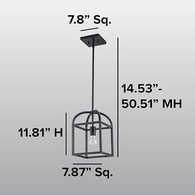 Asher Hamilton AHP-208BK Montclair 7.87 Inch Pendant Light | Adjustable 11.81 to 50.51 Inch Height | E26 Medium Base | Dry Rated for Indoor Use Only | Black Finish
