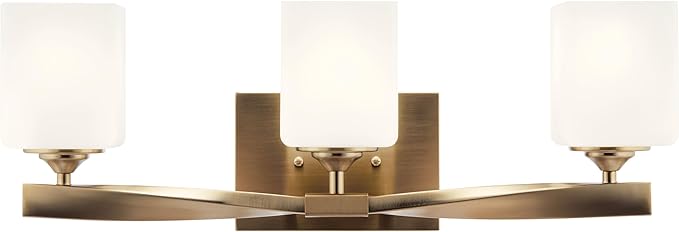 Kichler Marette 23" 3-Light Bathroom Vanity Light Fixture with Satin Etched Cased Opal Glass in Champagne Bronze for Bathroom and Powder Room (23" x 8.25" x 6"), 55002CPZ