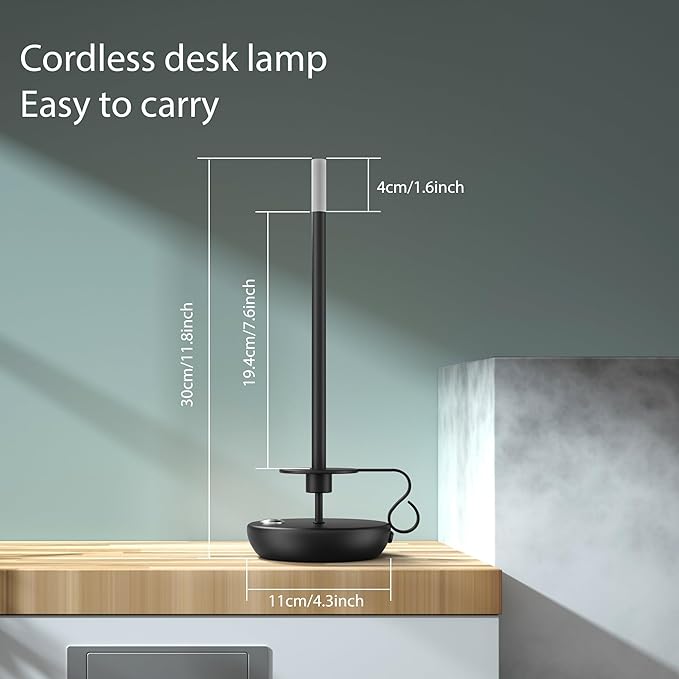 2 Pack Cordless LED Table Lamp, Battery Powered Stepless Dimmable Rechargeable Table Lamp for Dinner/Dining/Bedroom/Bar/Camping(Black)
