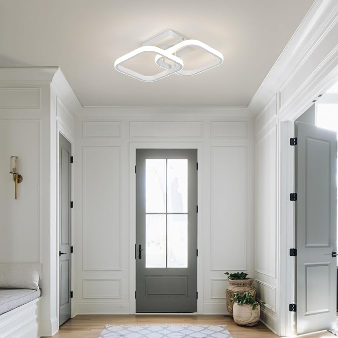 CANEOE Led Ceiling Light Fixture,4500K Modern Hallway Light fixtures Ceiling Lighting,White Square Close to Ceiling Lights for Bathroom Bedroom Kitchen Balcony Stair Small Ceiling Lamp (White, 4500K)