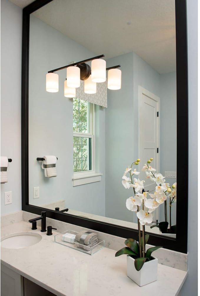 Progress Lighting Replay Collection 3 Light Bathroom Vanity Light, Modern Bath Lighting Fixture with Etched White Glass Shades for Over the Mirror, Reversible Mounting, Antique Bronze