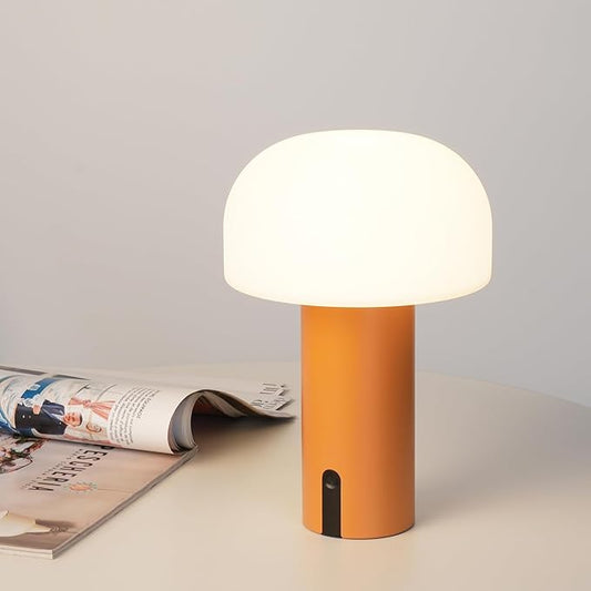 WEILAILUX Cordless Mushroom Table Lamp, Waterproof Shower Lamp, Battery Operated Table Lamp Rechargeable, Touch Dimmable Night Light for Bedroom/Patio/Camping/Dinning/Outdoor (Orange)