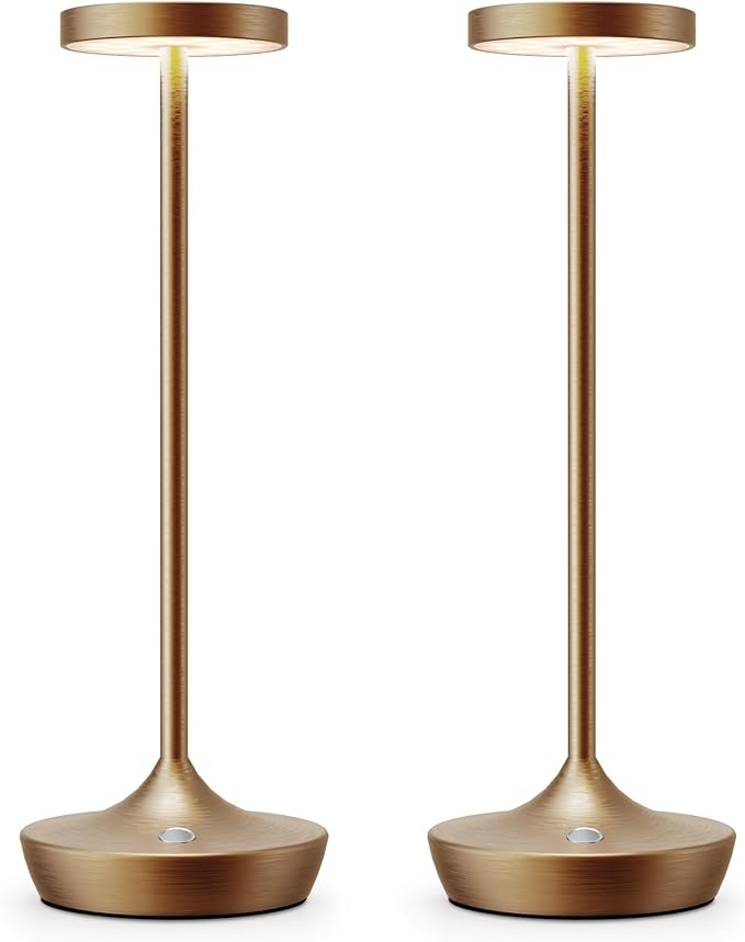 YHT Cordless Rechargeable Table Lamp - 6000mAh Outdoor LED Battery Operated Table Light - Portable Waterproof Dimmable Table Lamps for Restaurant Dining Bedroom Bars Home Patio (Brown 2P)