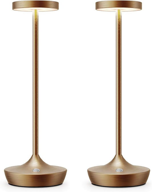 YHT Cordless Rechargeable Table Lamp - 6000mAh Outdoor LED Battery Operated Table Light - Portable Waterproof Dimmable Table Lamps for Restaurant Dining Bedroom Bars Home Patio (Brown 2P)