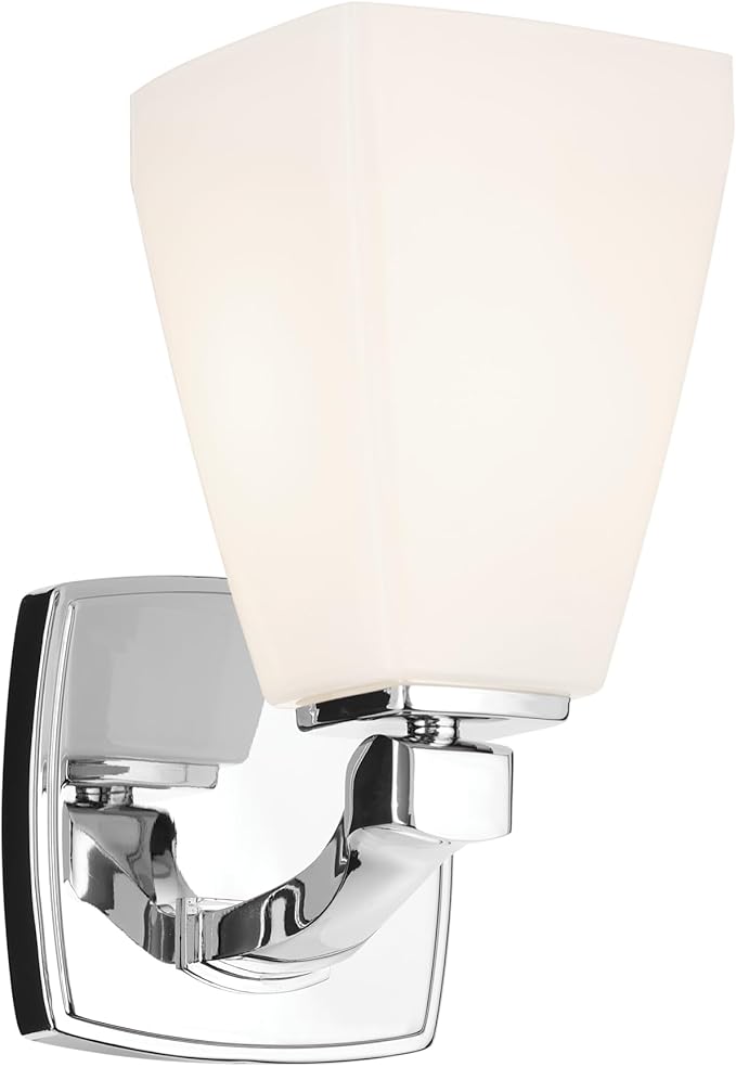Kichler Marant 5" 1-Light Wall Sconce Bathroom Light Fixture with Opal Glass in Chrome for Powder Room, Hallway, Fireplace, Modern Vanity Lighting (5" W x 9.5" H), 55214CH