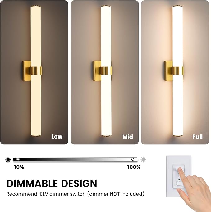 AIJIASI Gold Bathroom Light Fixtures Over Mirror - 31inch Vanity Light Fixture 28W 5CCT Dimmable LED Bathroom Sconce with Acrylic Shade Vanity Light Bar for Mirror Bedroom Living Room