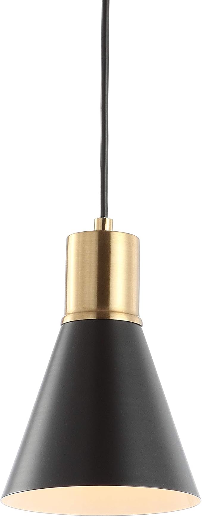 JONATHAN Y 6" Black/Brass Gold 1-Light Apollo Mid-Century Modern Iron LED Pendant, Black Metal Shade, Adjustable Hanging Ceiling Light for Kitchen Island, Hallway, LED Bulb Included JYL6131A