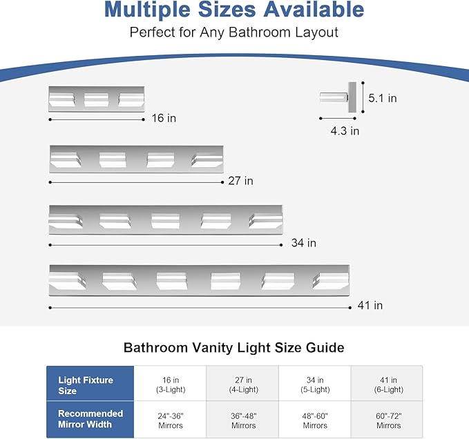 Modern LED Bathroom Lights Fixtures 4-Light,Stainless Steel Chrome Acrylic Wall Lighting,Vanity Lights for Bathroom Over Mirror 6000k 27in