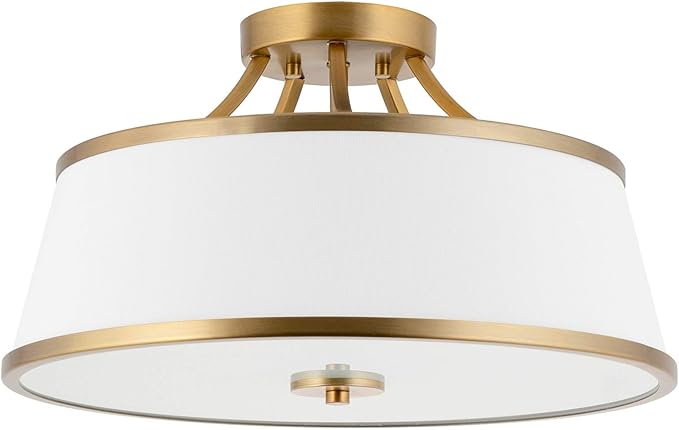 Kira Home Zoey 18" Modern 3-Light Semi-Flush Mount Ceiling Light Fixture + White Fabric Shade, Warm Brass Finish