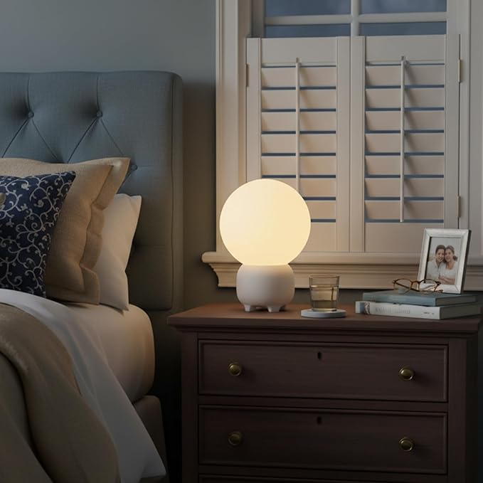 Arturesthome Bedside Table Lamp for Bedroom Nightstand Table Lamp for Living Room,White Night Stand Light Lamp with Round Shade,Modern Bedroom Lamp