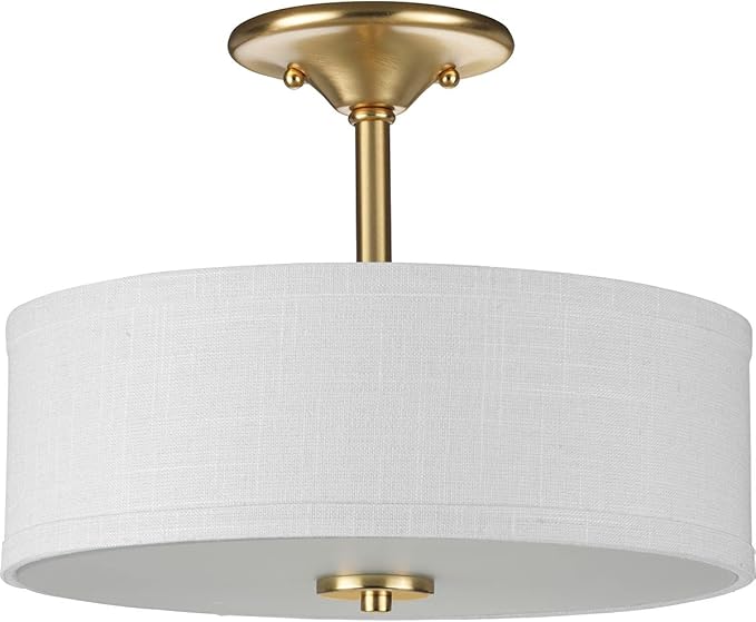 Inspire Collection 2-Light Summer Linen Shades New Traditional Semi-Flush Light Satin Brass