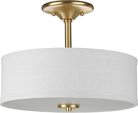 Inspire Collection 2-Light Summer Linen Shades New Traditional Semi-Flush Light Satin Brass