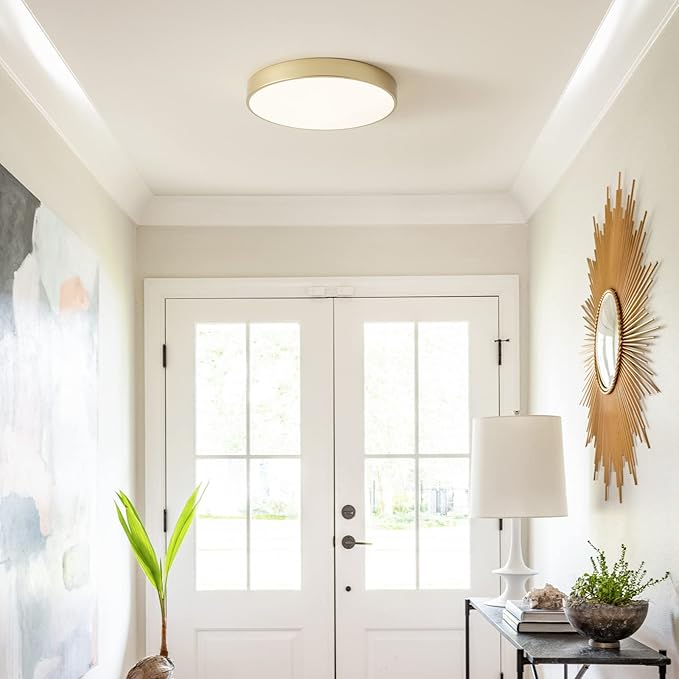 LED Ceiling Light Flush Mount Gold, 24W Kitchen Light Fixture Ceiling Mount Dimmable, 12 inch Close to Ceiling Light Fixture 5CCT for Bedroom, Bathroom, Living Room