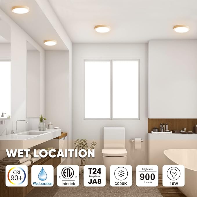 7" LED Flush Mount Ceiling Light，120V 16W 900LM，3000K Warm White Round Flat Panel Light, Surface Mounted Downlight（White）