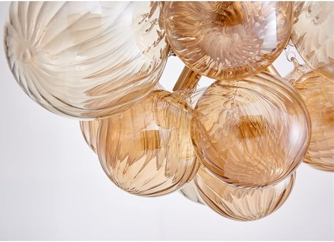 AGV LIGHTING Modern Bubble Glass Flush Mount Ceiling Light Fixture, Gold 4-Light Ceiling Chandelier with Amber Textured Glass Globe Shades, 18” Living Room Bedroom Dining Room Lighting
