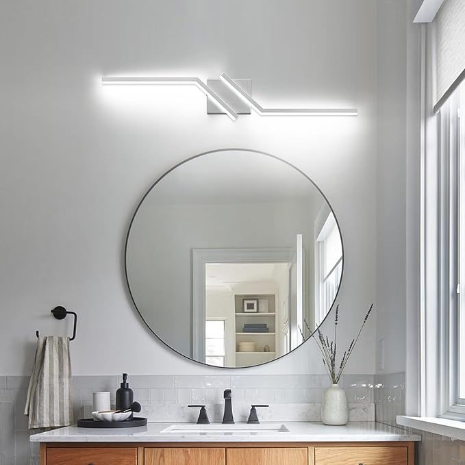 ZUZITO 32 inch Modern Vanity Lights for Bathroom Nickel Bathroom Light Fixtures Dimmable LED Light for Restroom 6000K Cool White