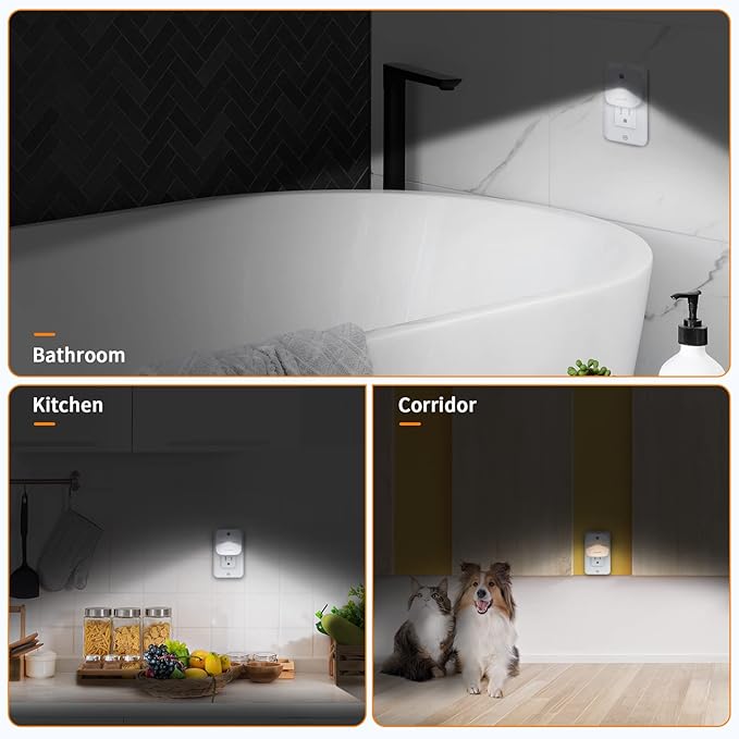 LuxLumin LED Night Lights Plug into Wall with Dusk-to-Dawn Sensor, Automatically Turn on and Off,Night Light for Kids,Bedroom,Bathroom,Stairs, White, 6 Packs