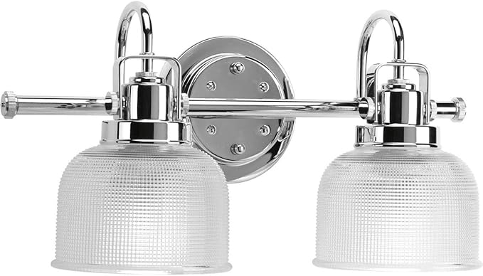Progress Lighting 2-Light Clear Double Prismatic Glass Coastal Bath Vanity Light, Archie Collection, Indoor, P2991-15, Polished Chrome