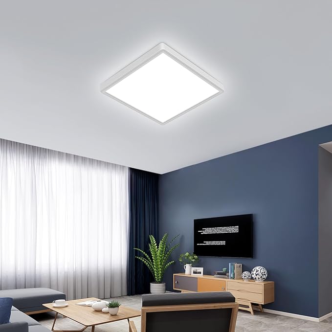 12 inch Flush Mount LED Ceiling Light Fixture, 6500K Daylight White Square LED Ceiling Light, Slim Flat Panel Light for Laundry Room, Bedroom, Kitchen, Living Room, Closet (6 Pack)