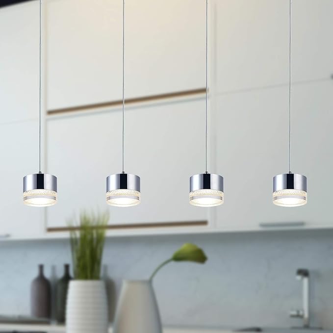 Jupiter 4 Mini Pendant Lighting Nickel - LED Hanging Light Fixture for Kitchen Island, Bar, Foyer - Cluster Pendants - Dimmable, Adjustable Wire, Lamp Bulb Included