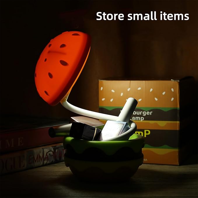 Small Table Lamp Hamburger Night Light Cute Rechargeable LED Desk Lamp with Dimmable Flexible Hose Touch Switch Nursery Night Light Kawaii Desk Accessories Room Decor for Boys Girls Kids Gifts