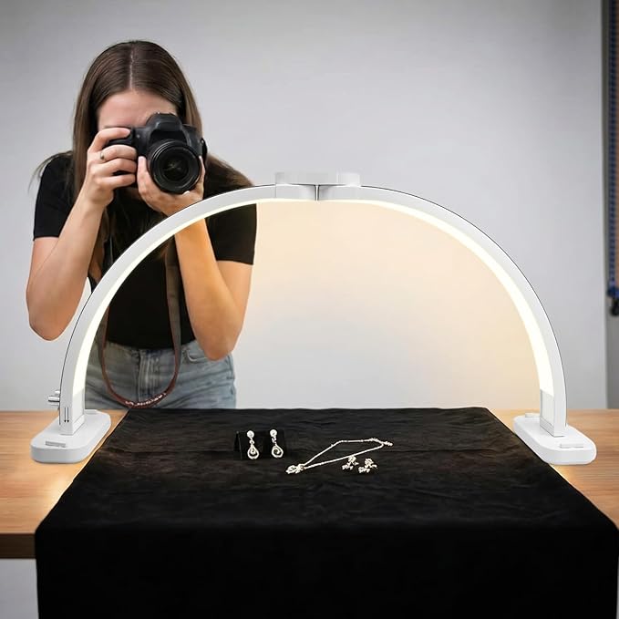 BZJ 30-Inch Half Moon Nail Light for Desk Foldable Nail Art Table Lamp with Stepless Dimming Brightness and Color Temperature for Beauty Eyelash Extensions Tattoo Crafts Spa Salon Nail Tech